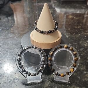 Handmade Black Hematite and Brown Tiger's Eye Beaded Bracelets Set